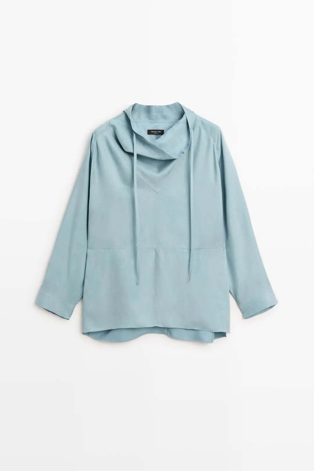 Блузка струящегося кроя с воротником-стойкой и завязками, Massimo Dutti