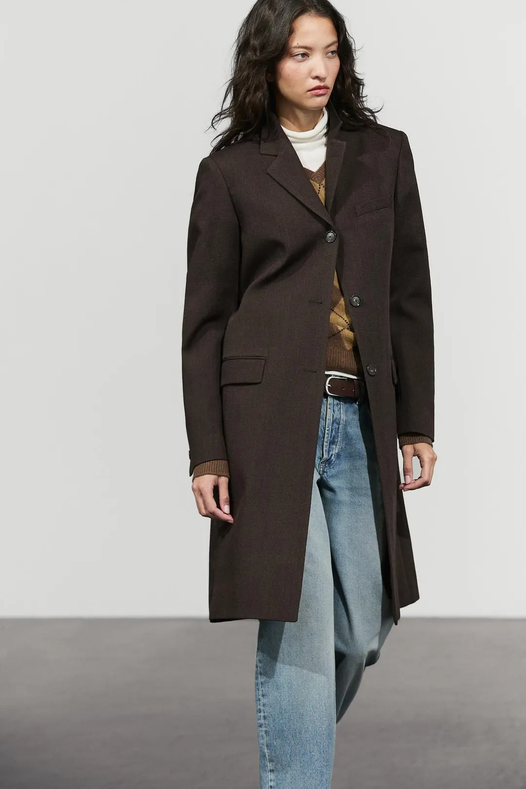 Длинное пальто из 100% шерсти, Massimo Dutti