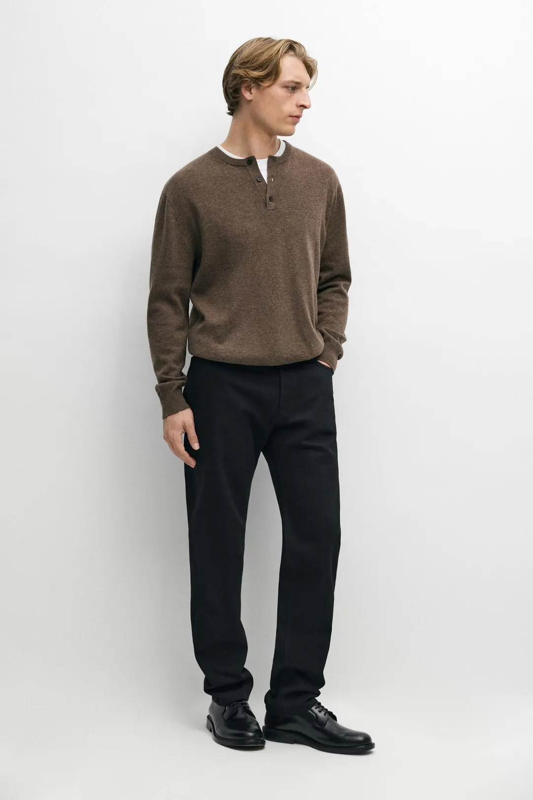 Свитер вязаный хенли из смесовой шерсти, Massimo Dutti