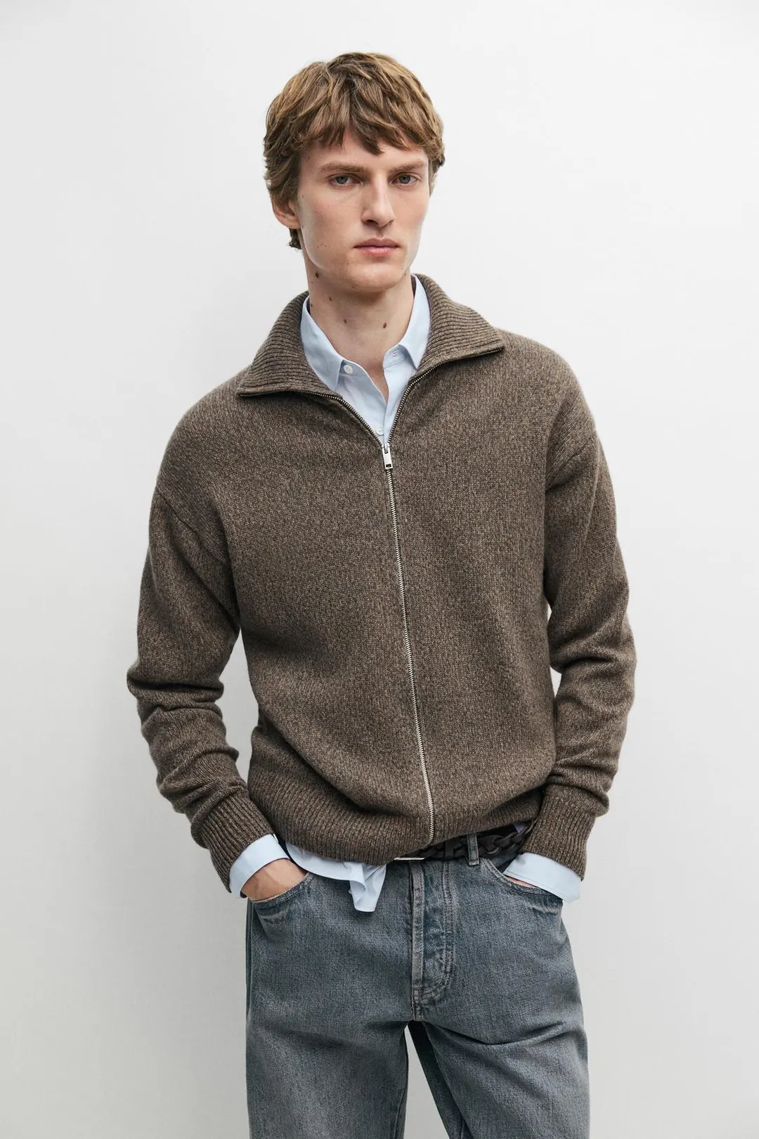 Кардиган из 100% шерсти на молнии, Massimo Dutti