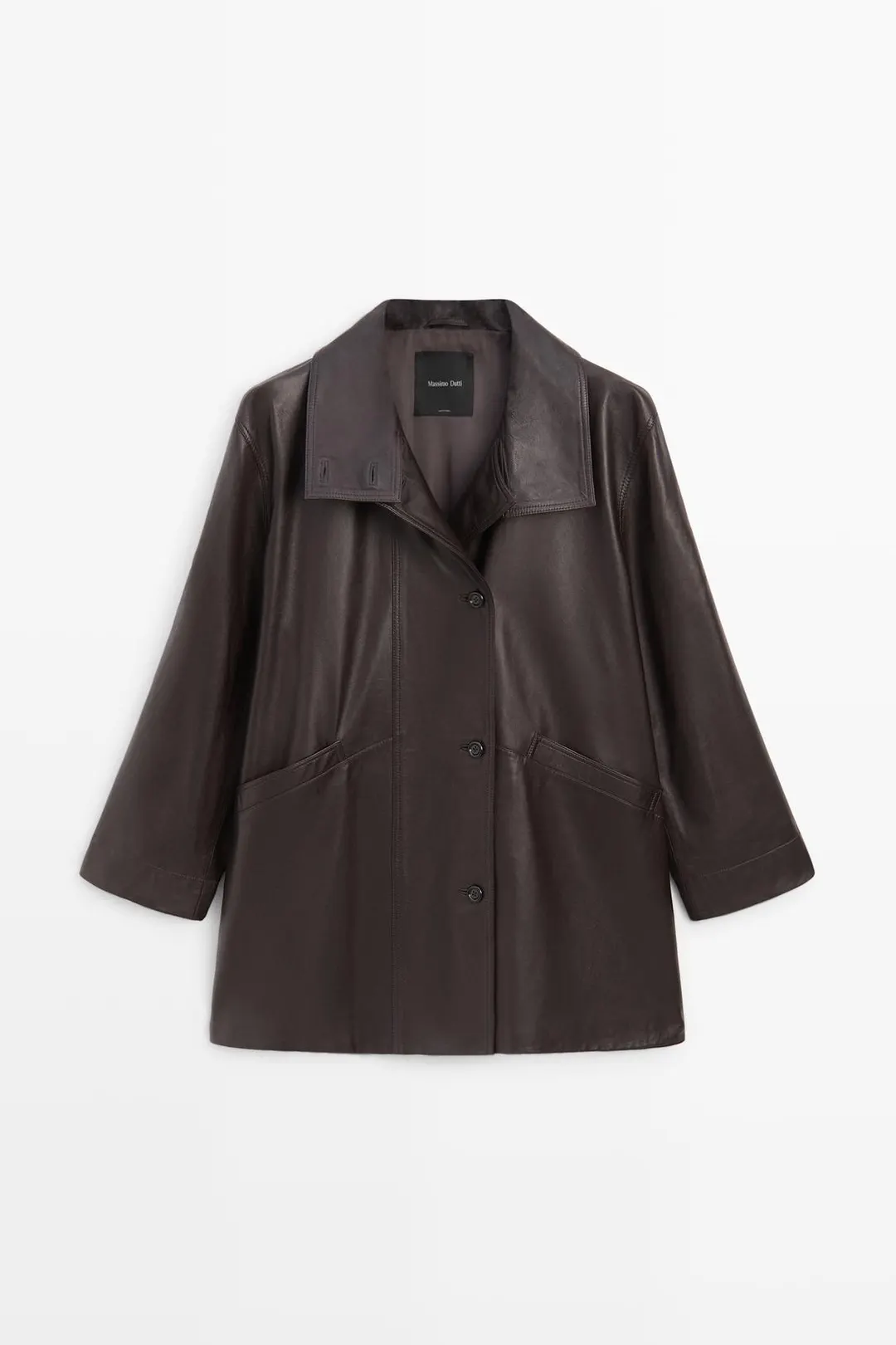 Куртка из кожи наппа с карманами, Massimo Dutti