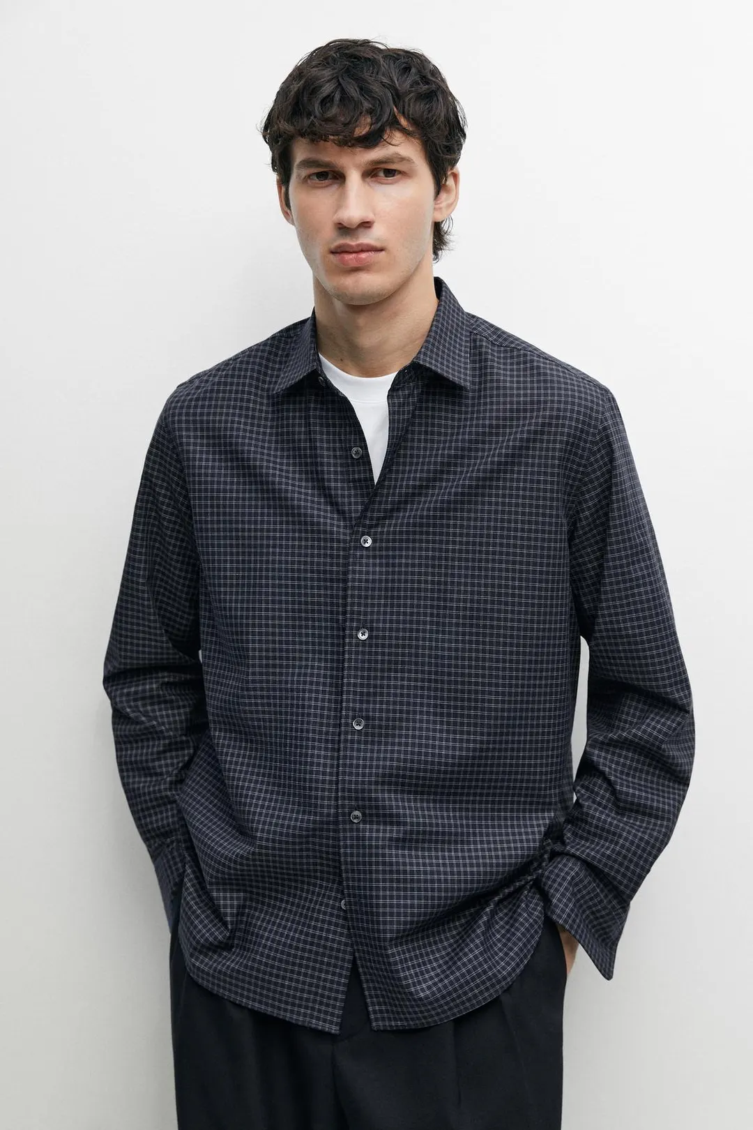 Рубашка прямого кроя в клетку из 100% хлопка, Massimo Dutti