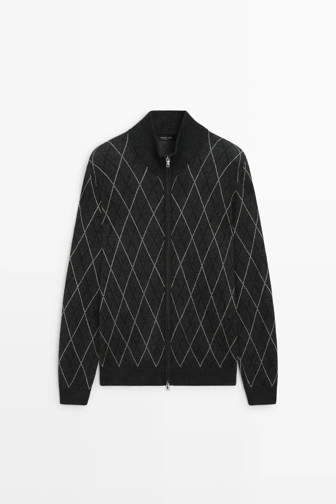 Кардиган вязаный из смесовой шерсти с узором аргайл, Massimo Dutti
