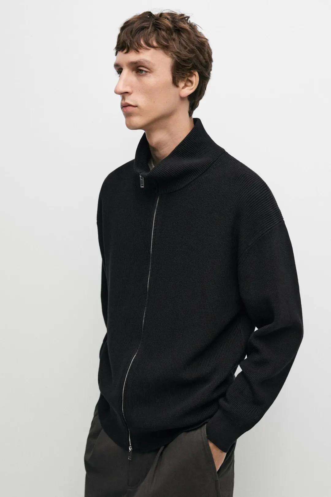 Кардиган вязаный в рубчик из 100% хлопка, Massimo Dutti
