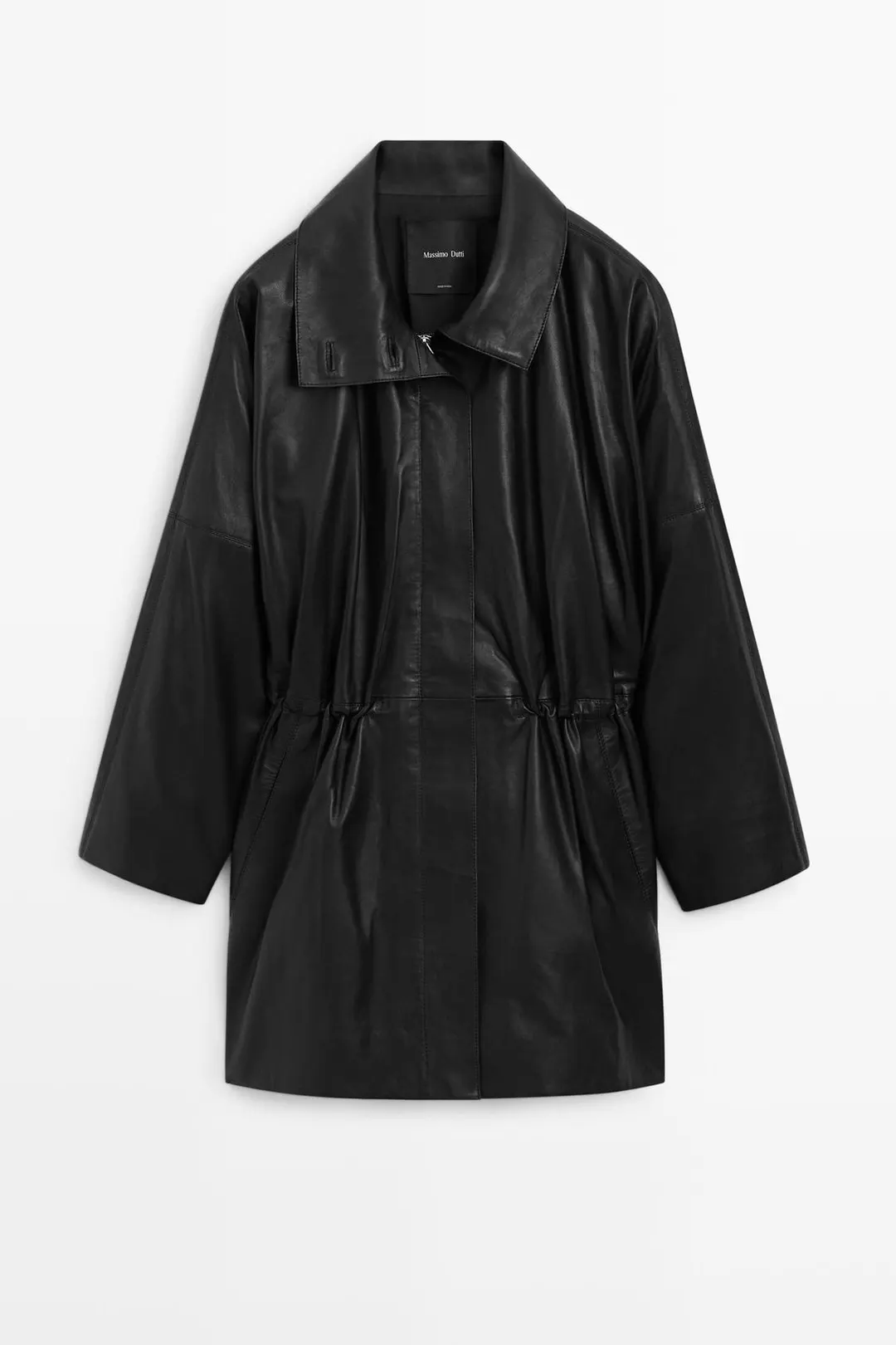 Парка из кожи наппа со сборками, Massimo Dutti