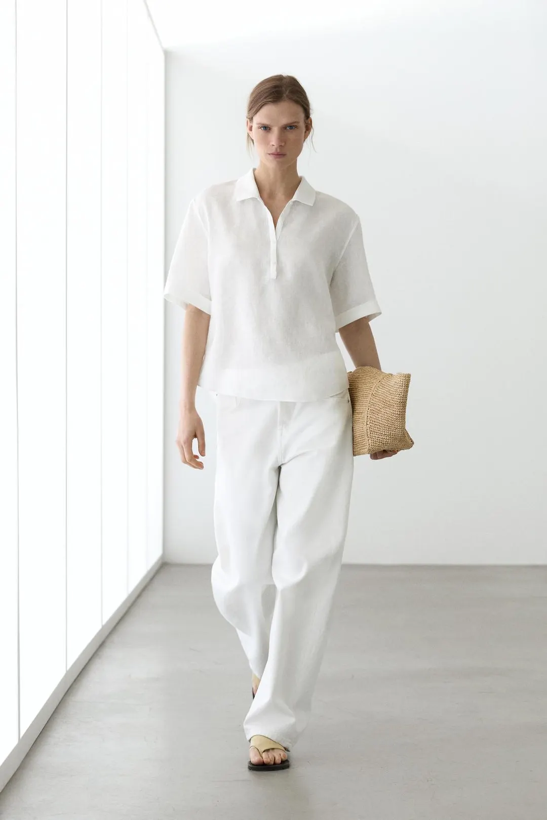 Льняная рубашка поло с короткими рукавами, Massimo Dutti