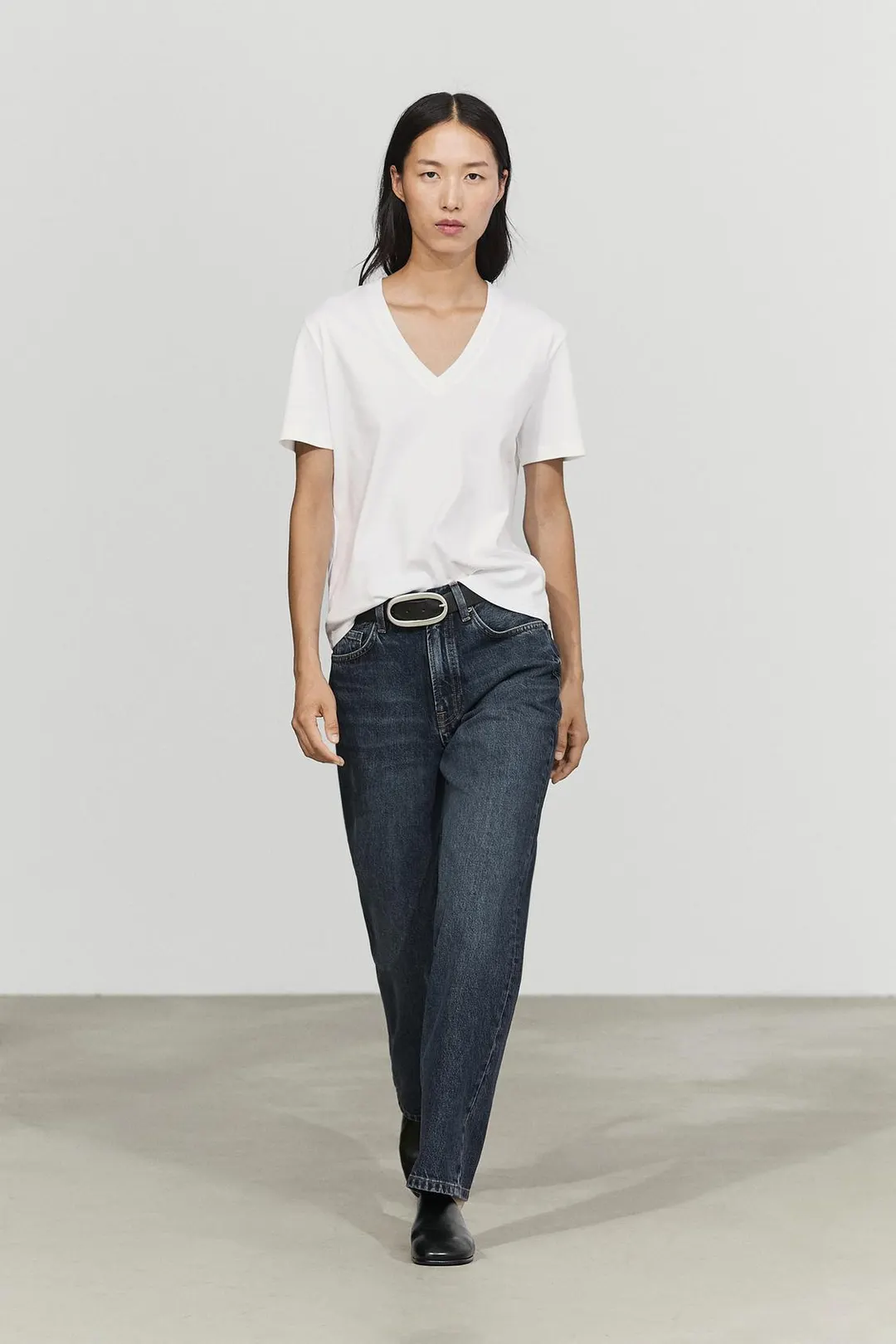 Футболка из интерлока из 100% хлопка с V-образным вырезом, Massimo Dutti