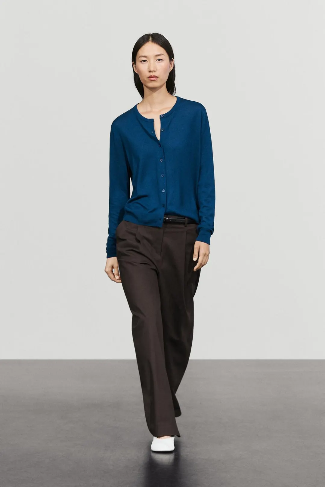 Кардиган тонкой вязки с круглым вырезом, Massimo Dutti