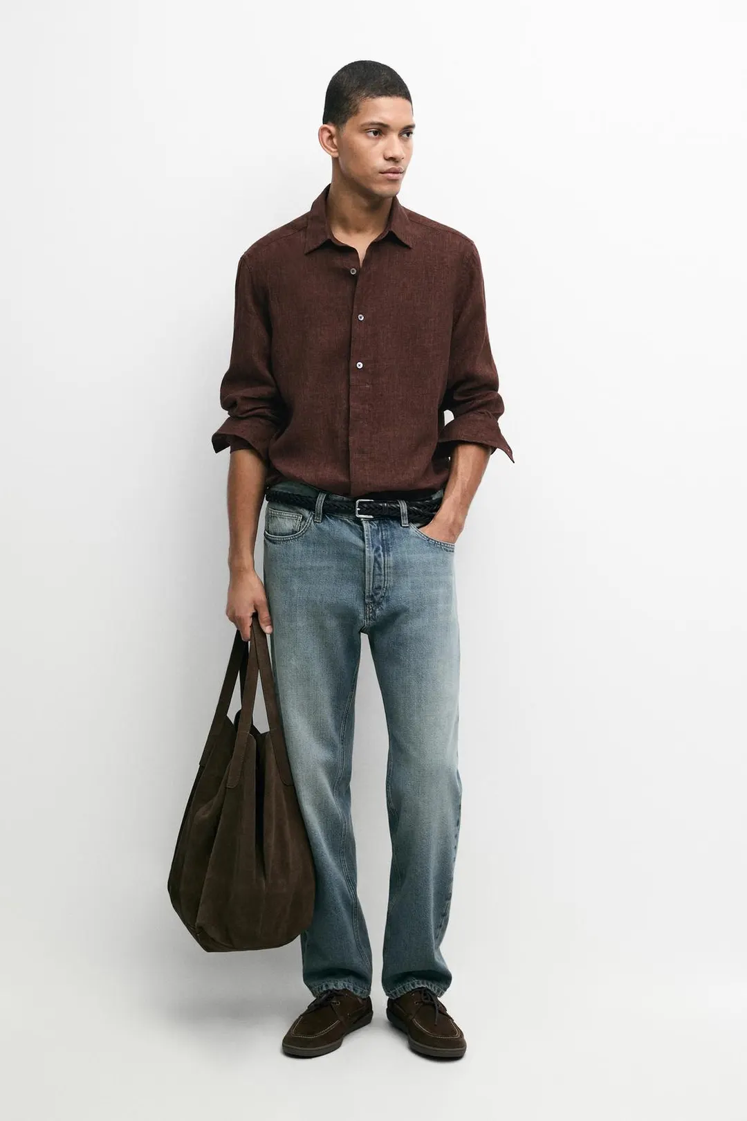 Рубашка прямого кроя из 100% льна с декоративными пуговицами, Massimo Dutti