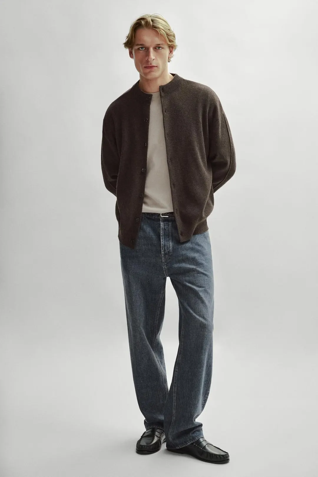 Кардиган вязаный с воротником-стойкой и пуговицами, Massimo Dutti