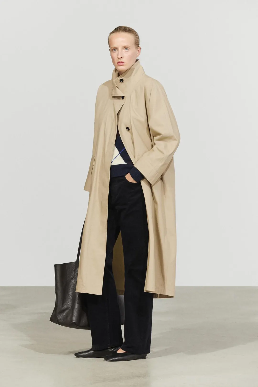 Тренч с высоким воротником из 100% хлопка, Massimo Dutti