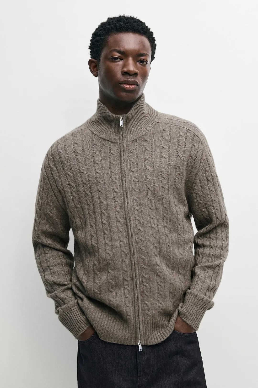 Кардиган из смесовой шерсти с плетеным узором, Massimo Dutti