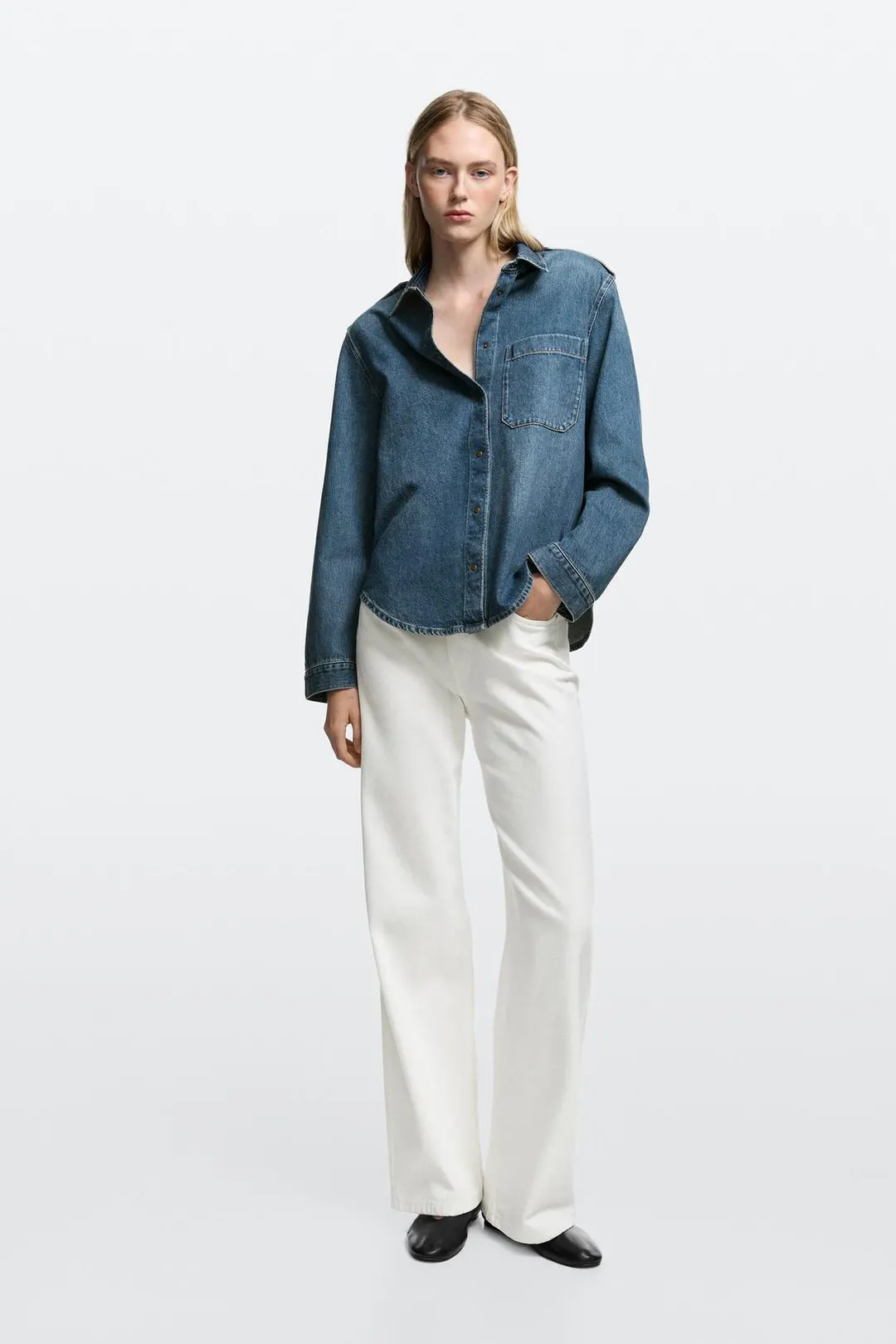 Джинсовая рубашка с погонами, Massimo Dutti