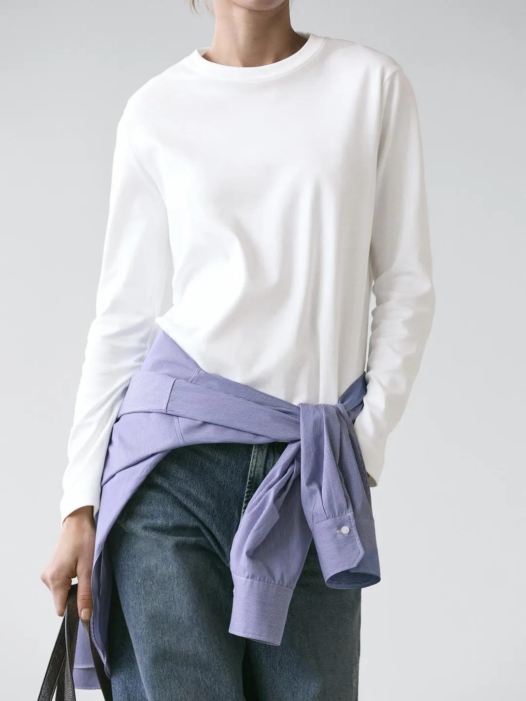 Футболка из интерлока из 100% хлопка с длинными рукавами, Massimo Dutti