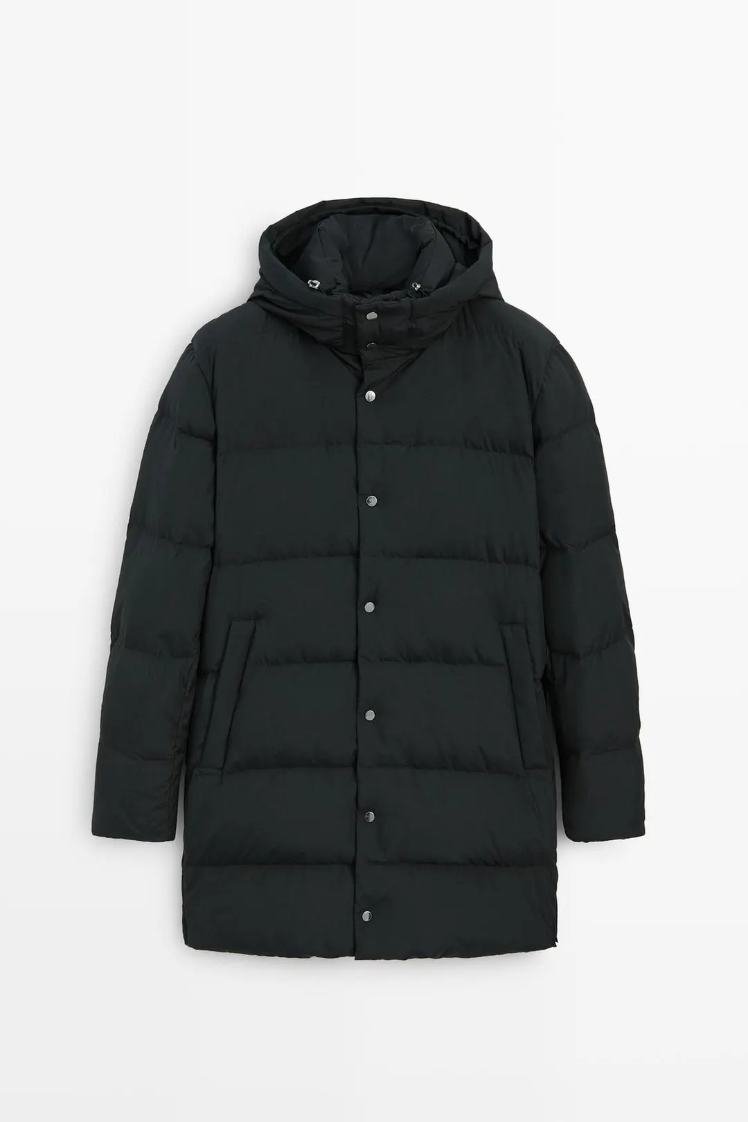 Длинный пуховик с капюшоном, Massimo Dutti