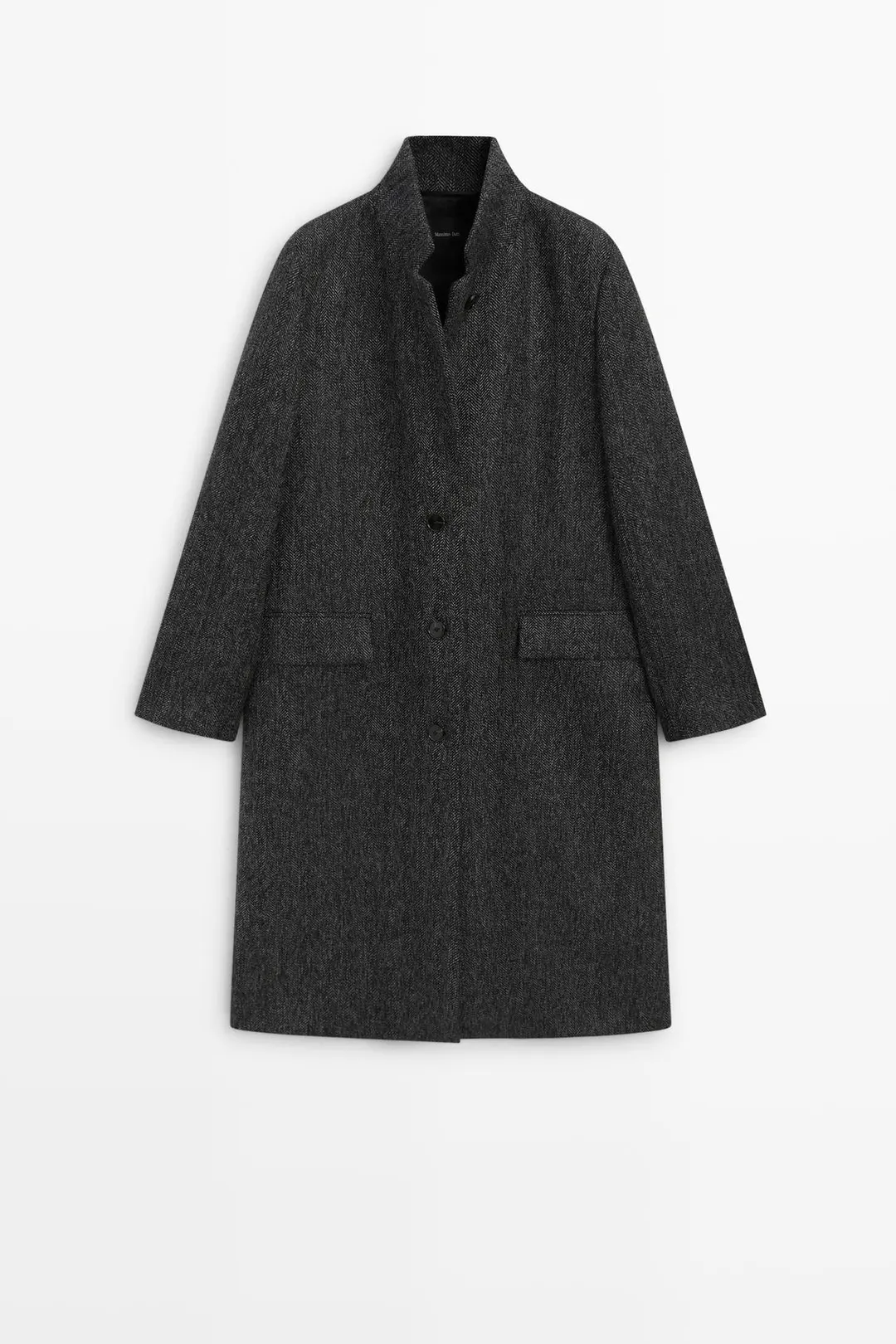 Пальто длинное из смесовой шерсти в елочку, Massimo Dutti