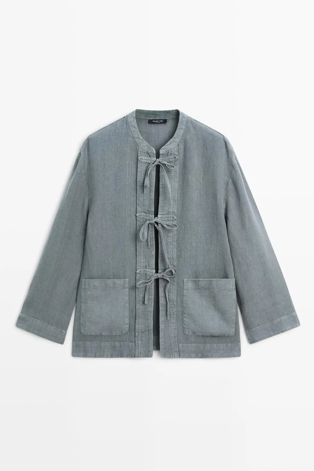 Жакет с запахом из 100% льна с завязками, Massimo Dutti