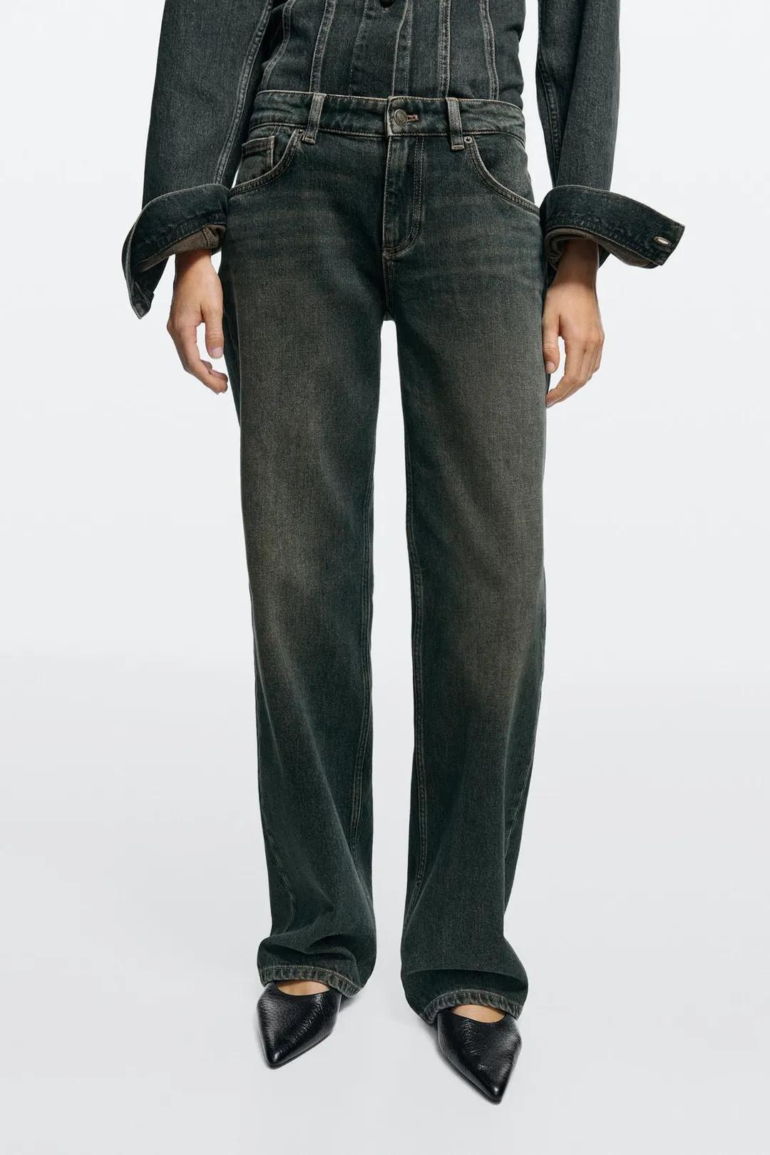 Прямые джинсы с низкой посадкой в стиле тотал-лук, Massimo Dutti