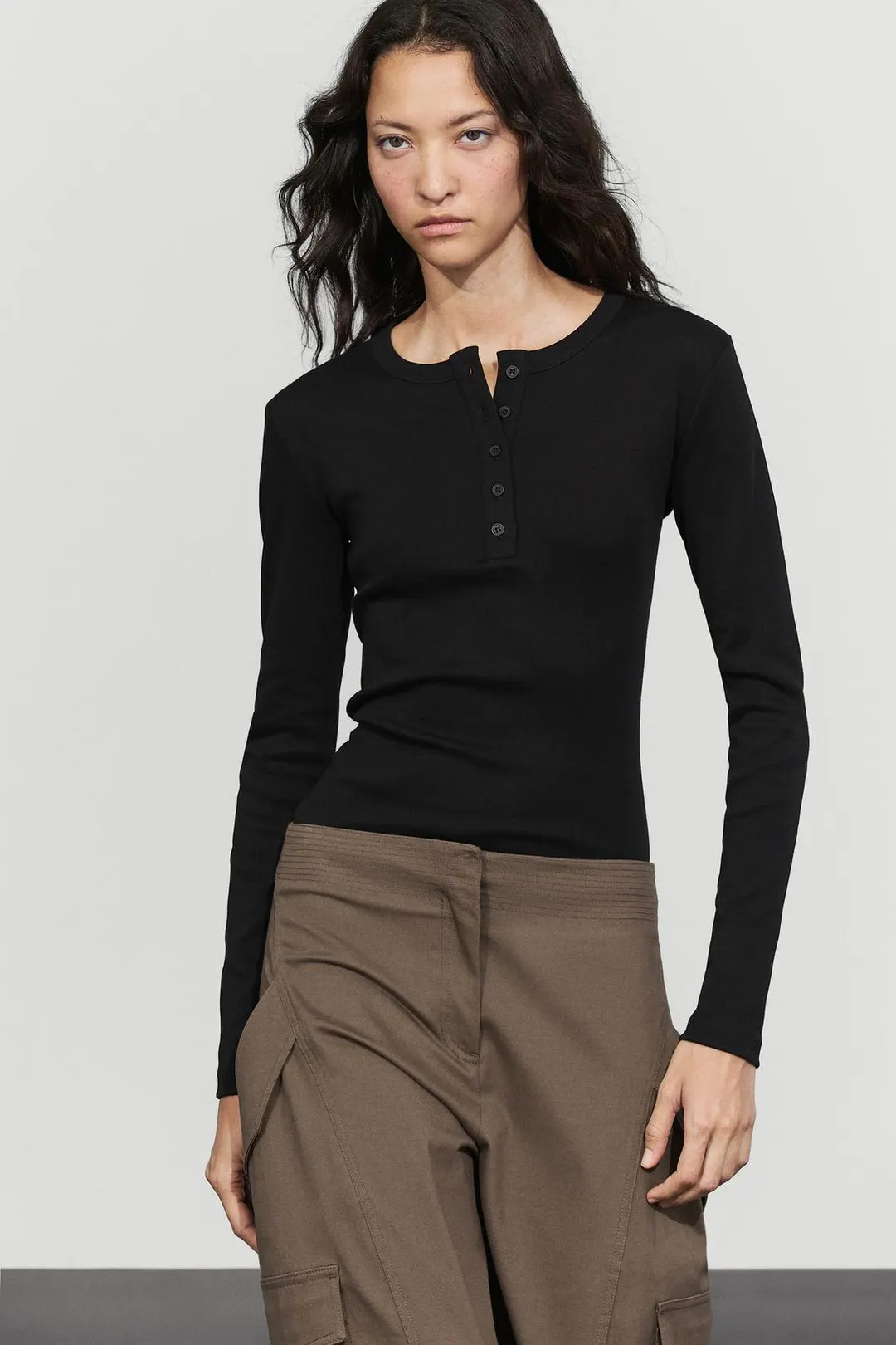 Лонгслив хенли из 100% хлопка, Massimo Dutti