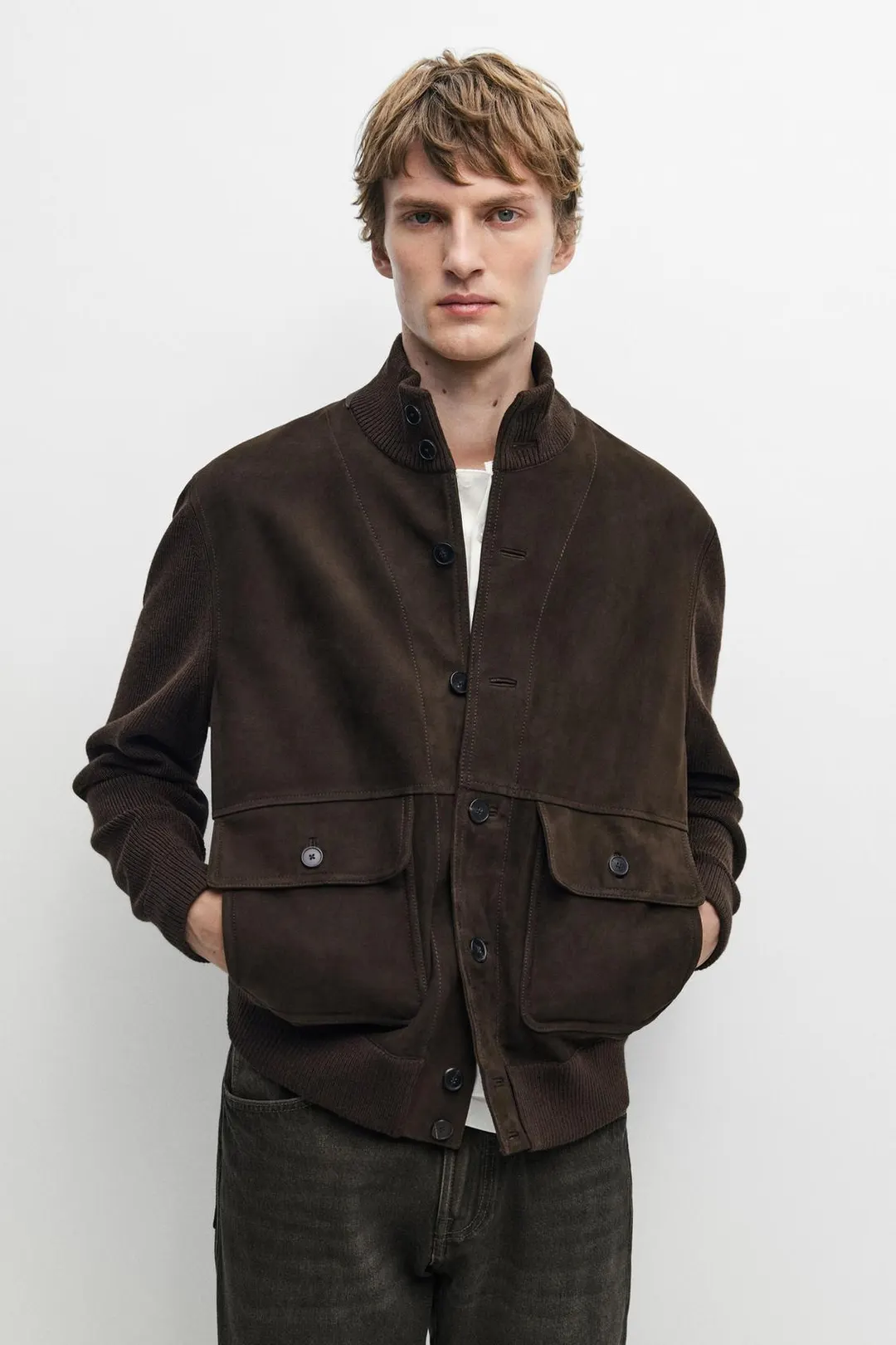 Контрастная замшевая куртка, Massimo Dutti