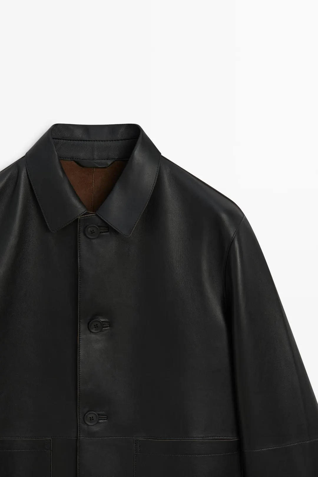 Куртка из кожи наппа на пуговицах, Massimo Dutti