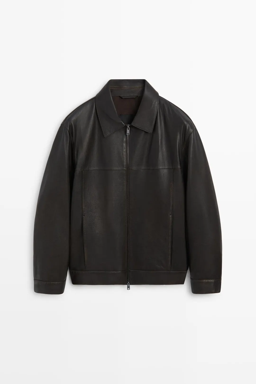 Куртка с воротником из кожи наппа, Massimo Dutti