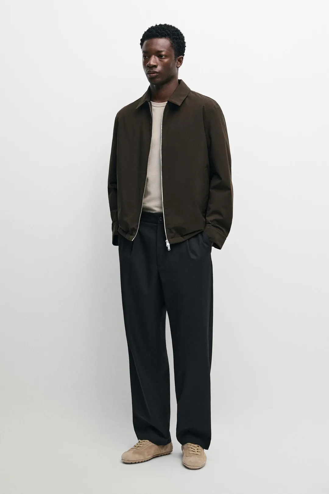Брюки свободного кроя из 100% шерсти с защипами, Massimo Dutti