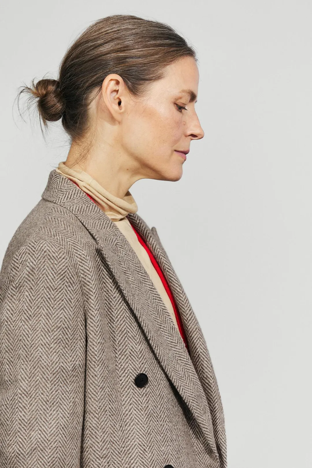 Пальто двубортное средней длины в елочку, Massimo Dutti
