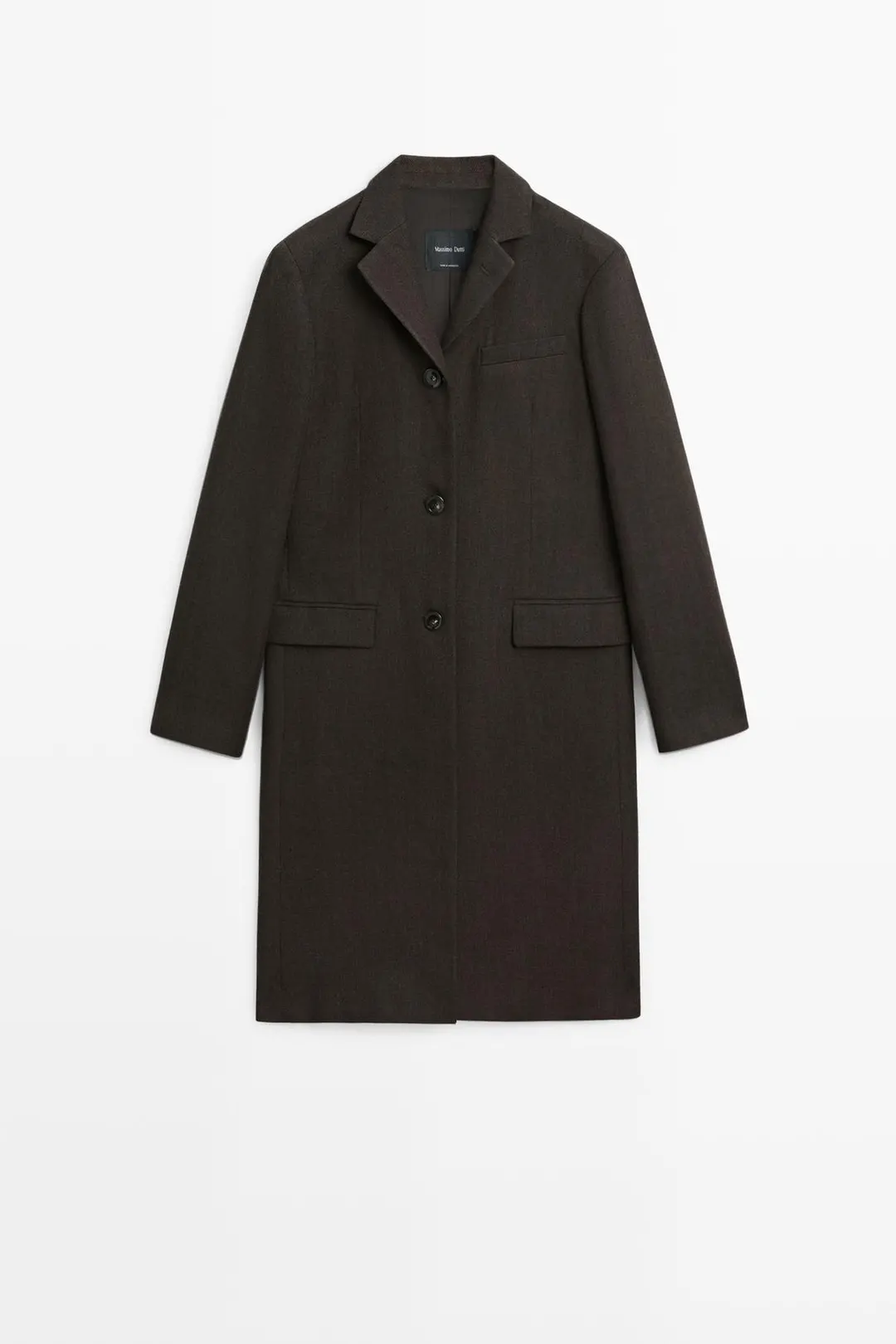 Длинное пальто из 100% шерсти, Massimo Dutti
