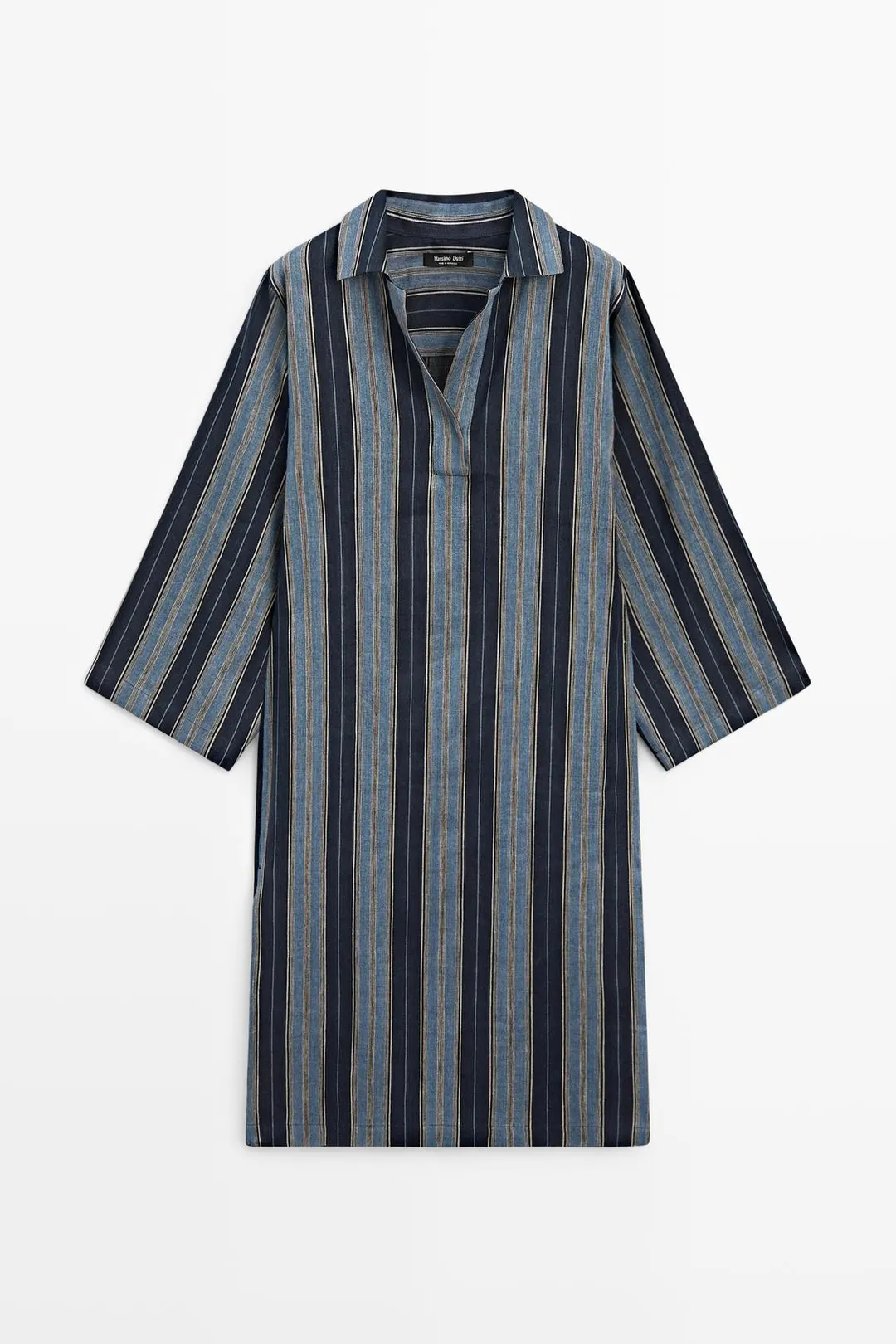 Кафтан в полоску из смеси льна и хлопка, Massimo Dutti