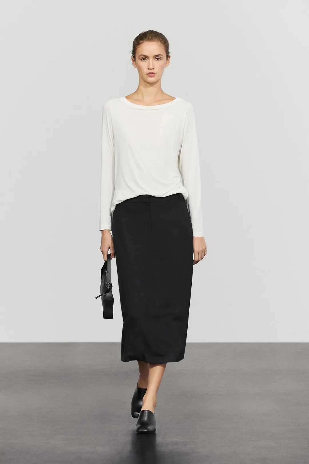 Прямая юбка миди из смесовой шерсти, Massimo Dutti
