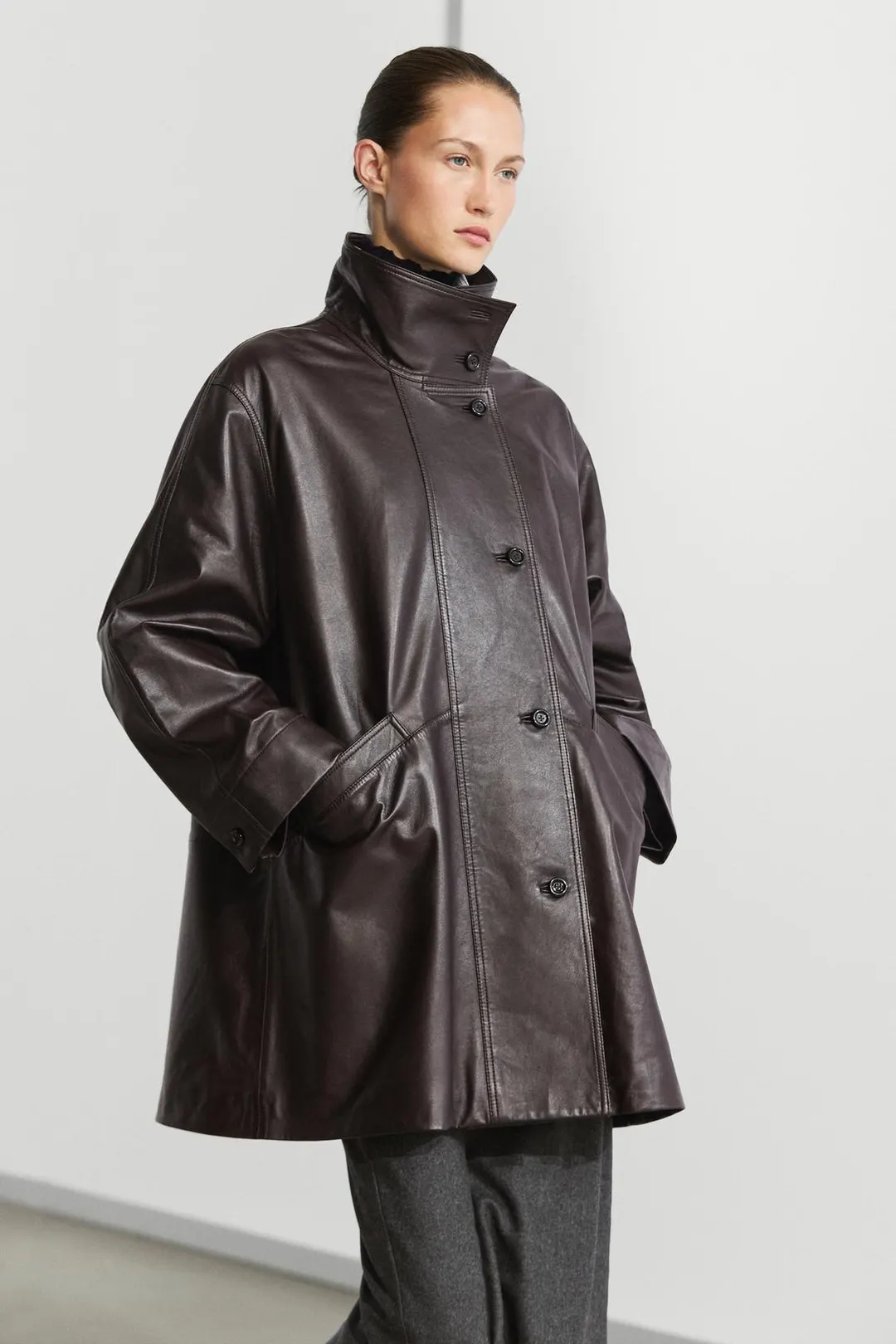 Куртка из кожи наппа с карманами, Massimo Dutti