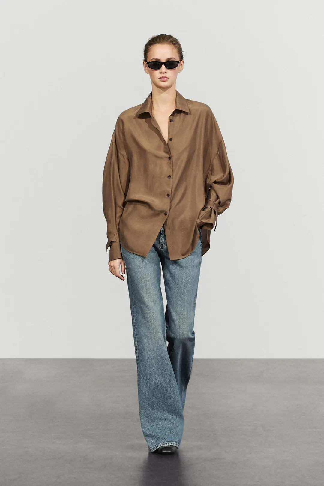 Рубашка из 100% шелка струящегося кроя, Massimo Dutti