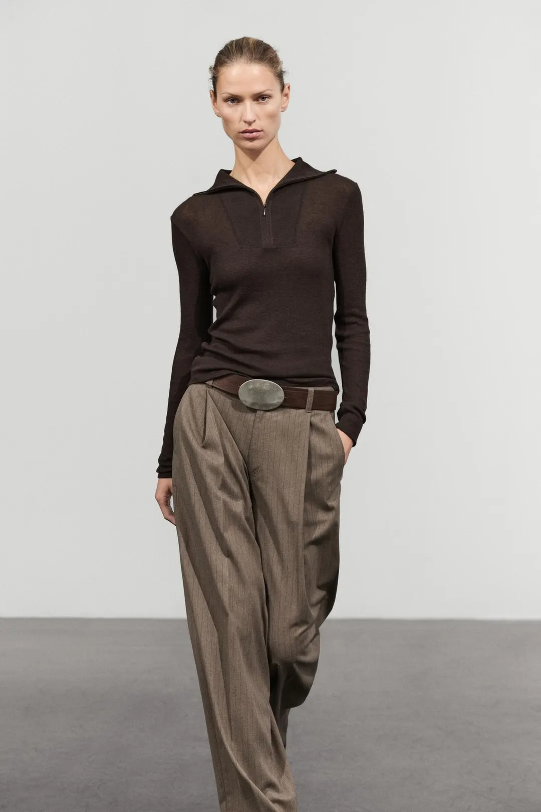 Футболка с длинными рукавами из смесового хлопка на молнии до груди, Massimo Dutti