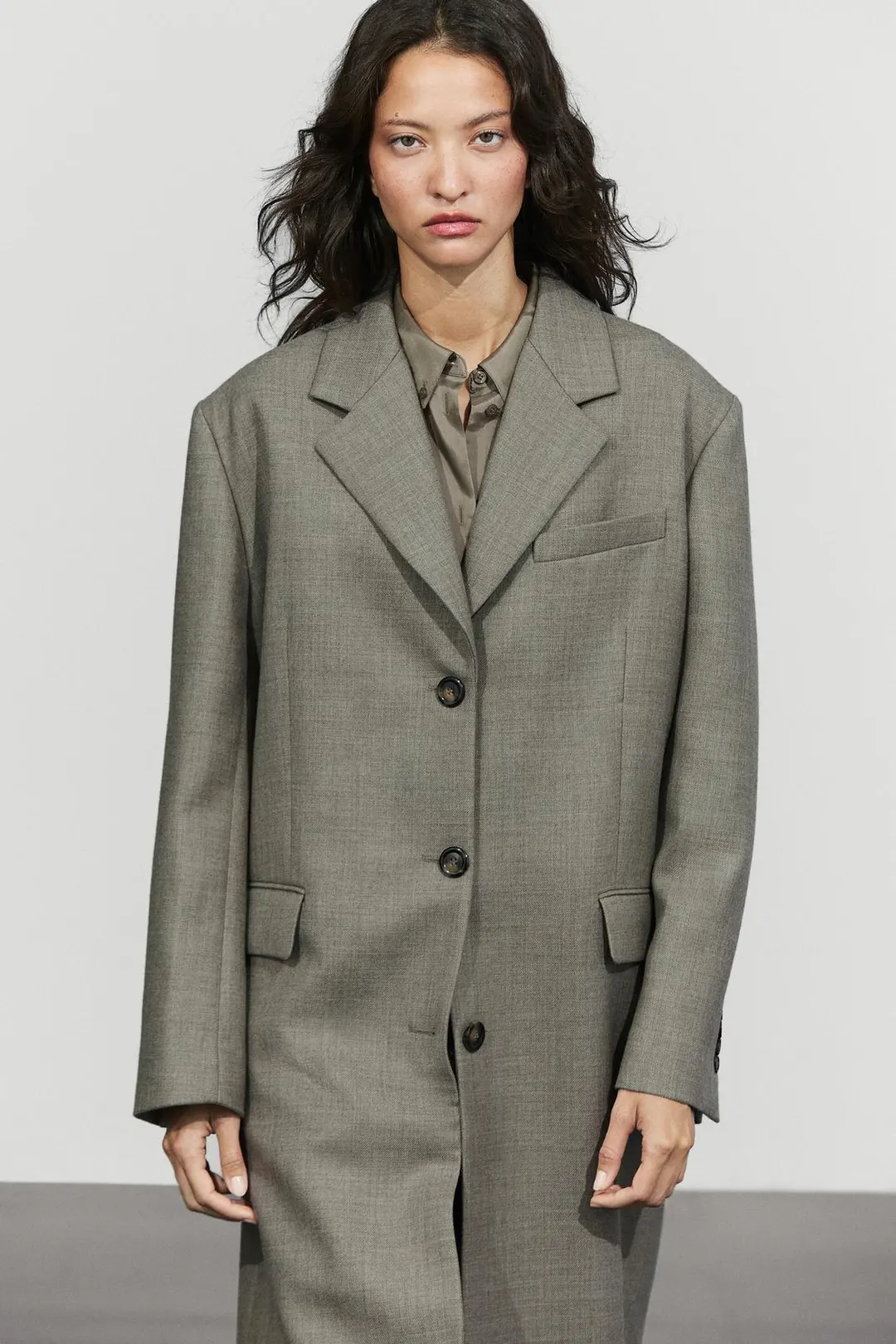 Длинное пальто из 100% шерсти, Massimo Dutti