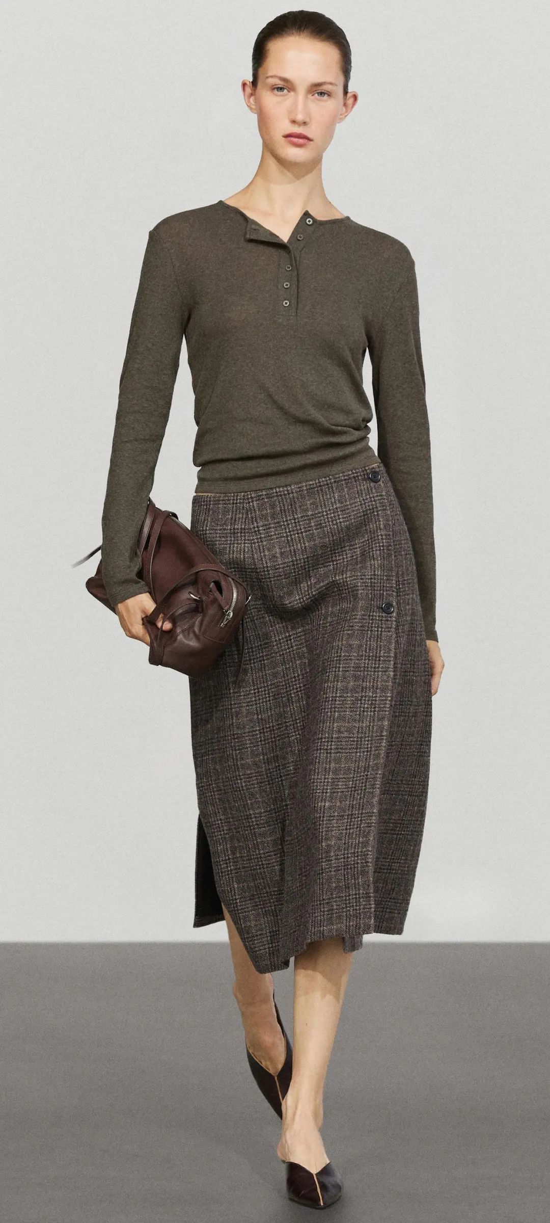 Юбка миди с запахом и пуговицами, Massimo Dutti