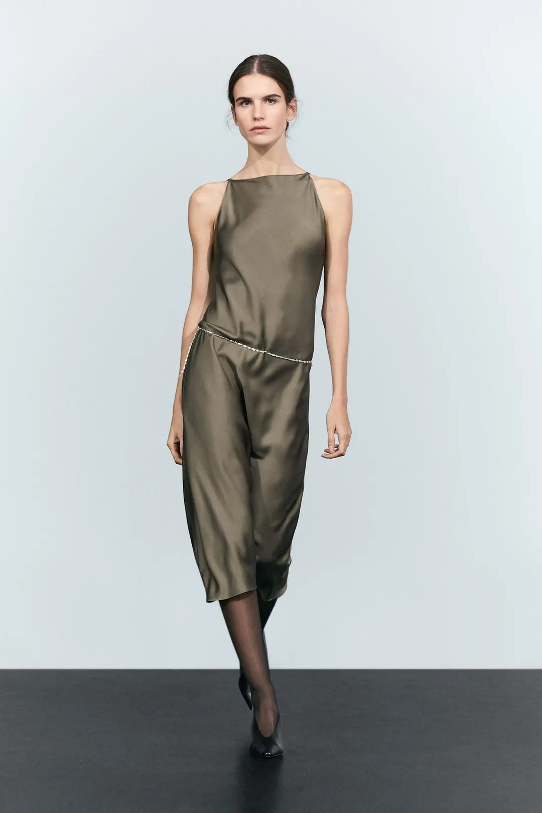 Платье струящееся атласное миди, Massimo Dutti