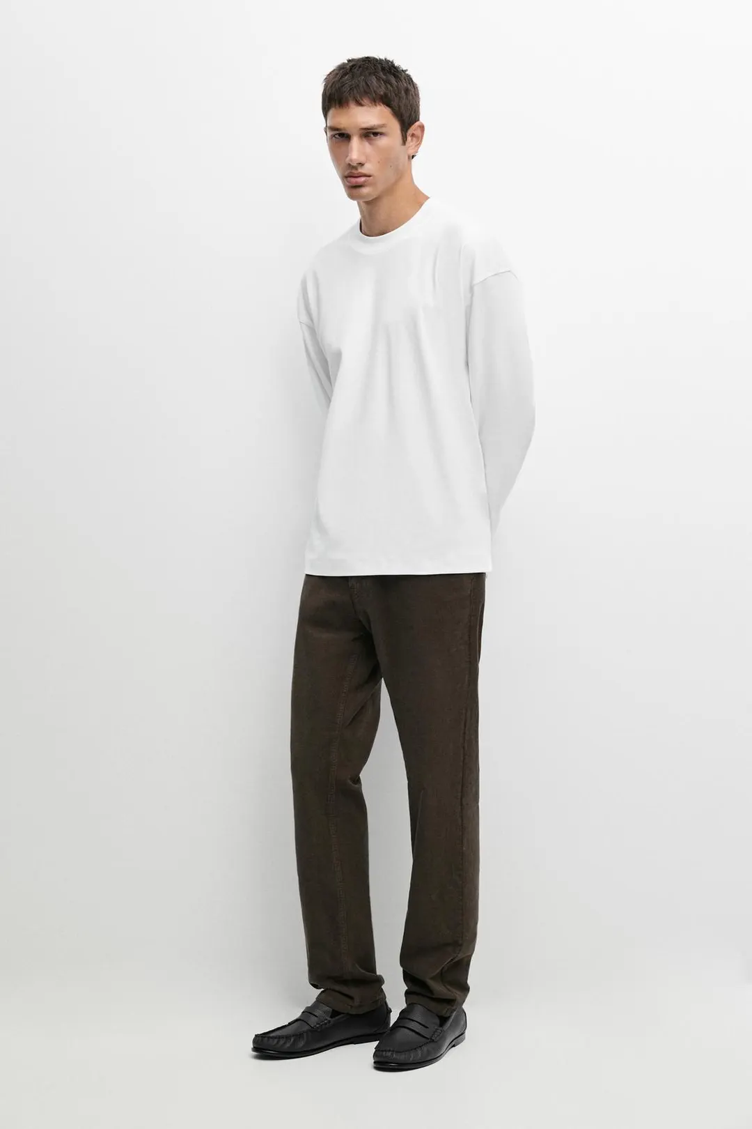 Футболка свободного прямого кроя с длинными рукавами из 100% хлопка, Massimo Dutti