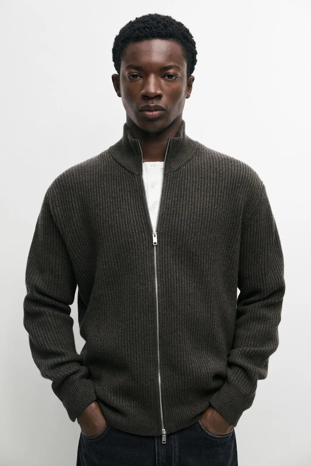 Шерстяной кардиган на молнии, Massimo Dutti