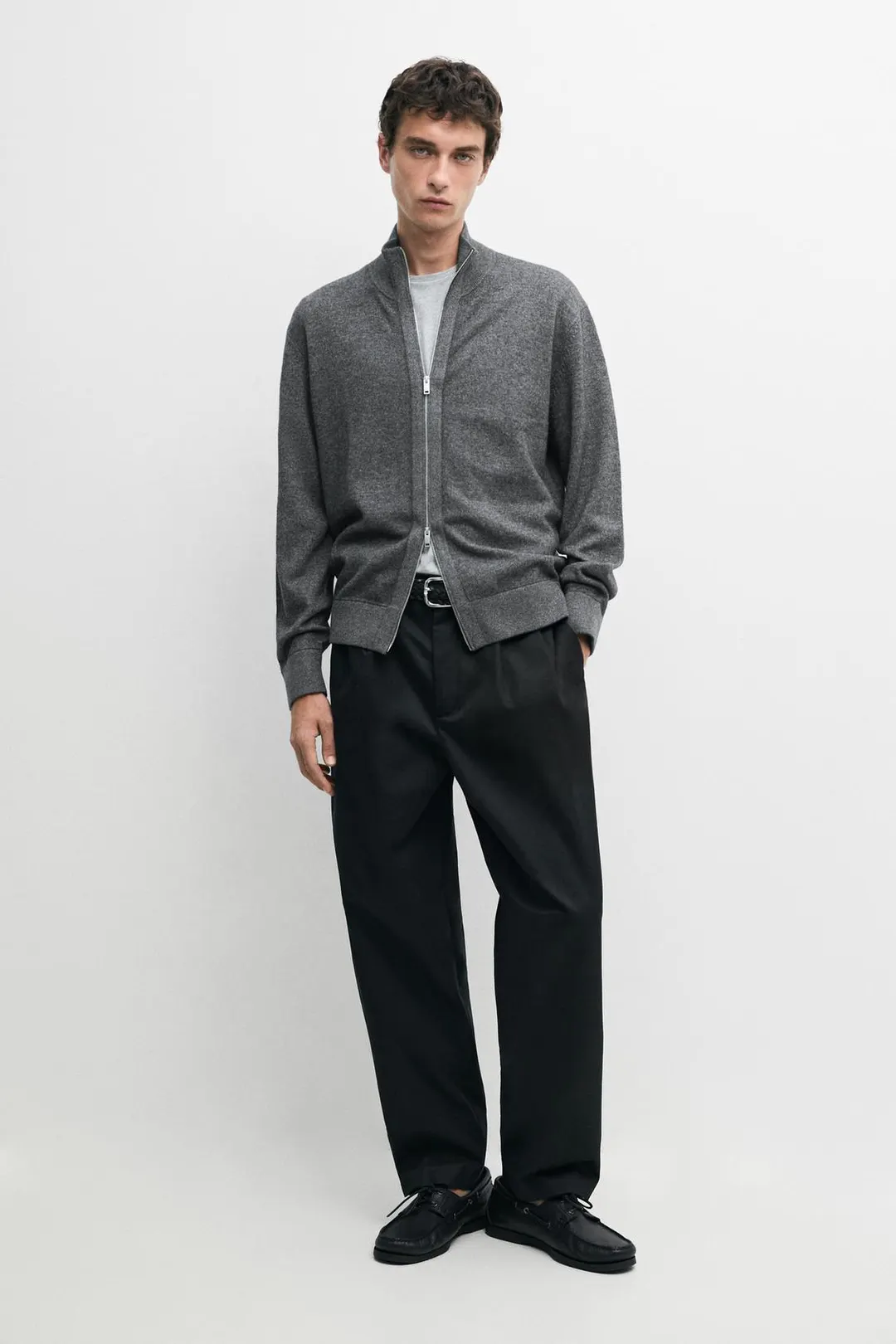 Кардиган из смесовой шерсти с молнией, Massimo Dutti