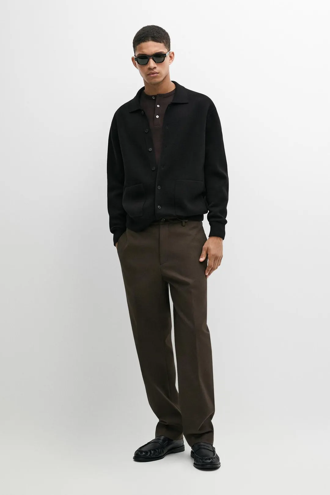 Кардиган из 100% хлопка с воротником поло, Massimo Dutti