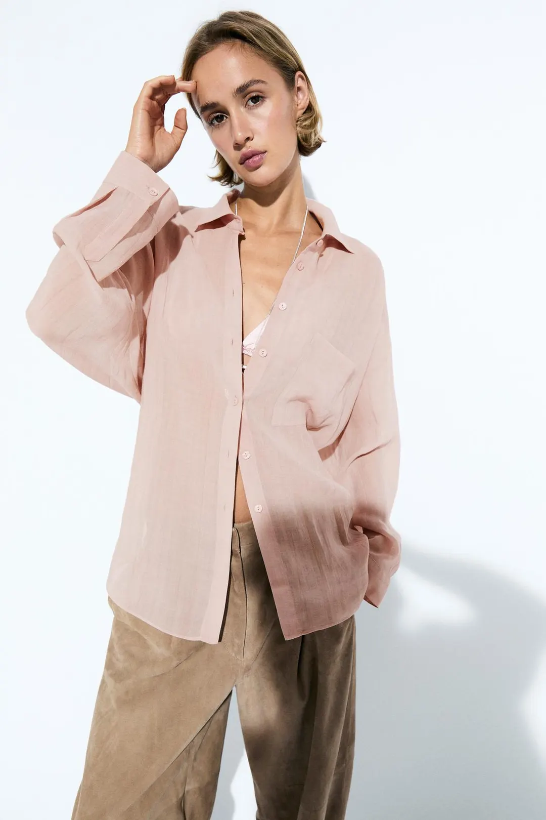 Струящаяся рубашка из рами с карманом, Massimo Dutti