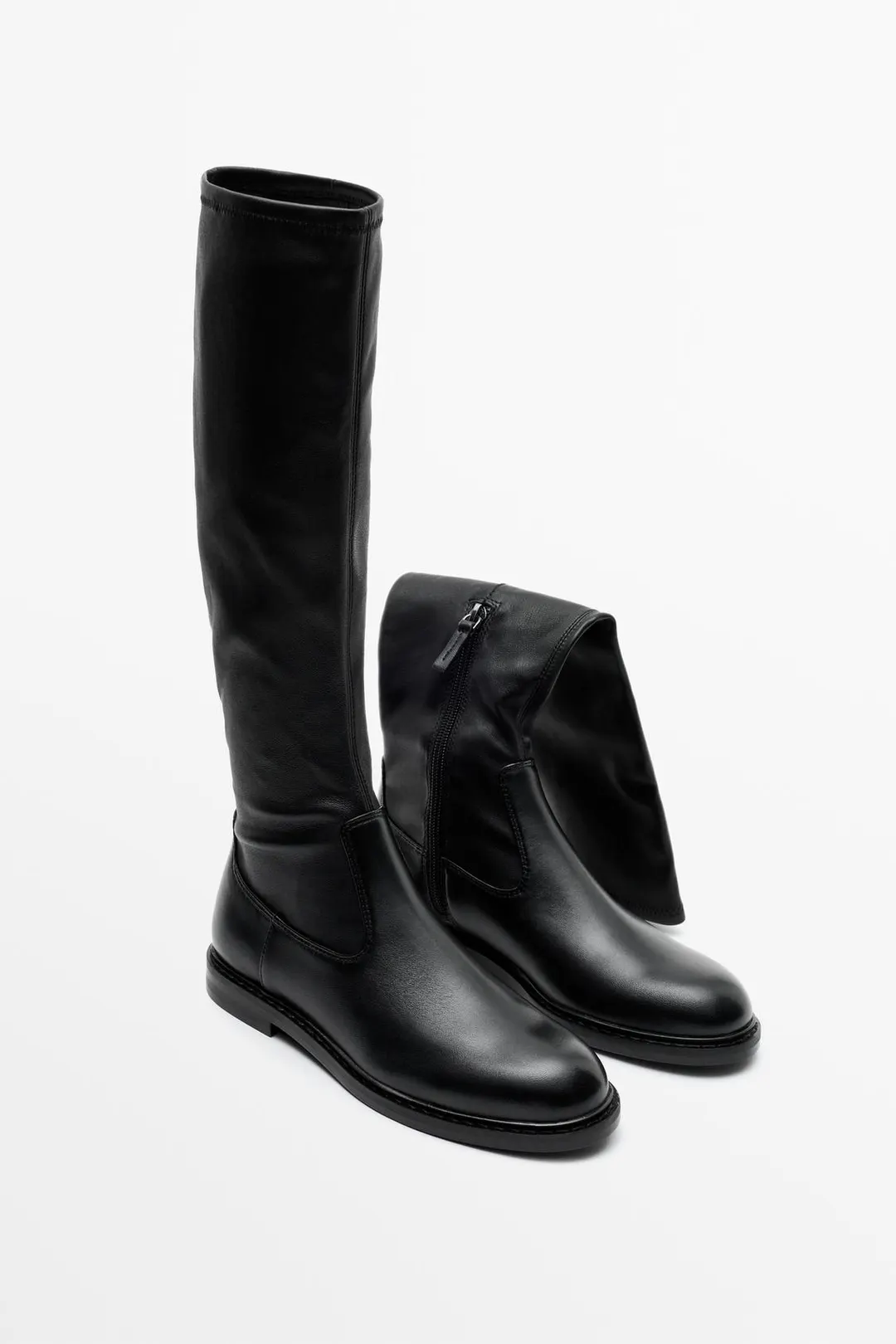 Кожаные сапоги с эластичным голенищем, Massimo Dutti