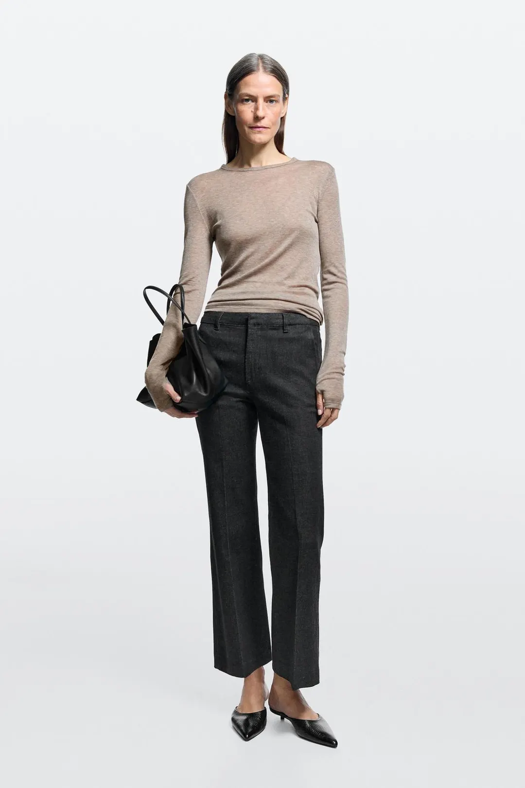 Джинсы укороченные клеш со средней посадкой, Massimo Dutti