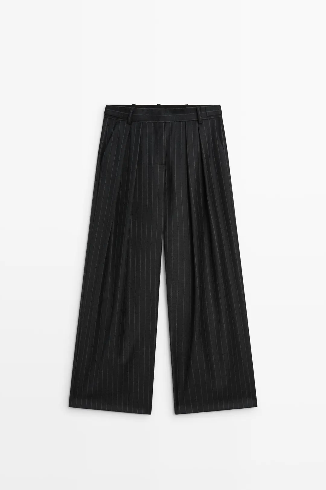 Брюки широкие из 100% шерсти в тонкую полоску, Massimo Dutti