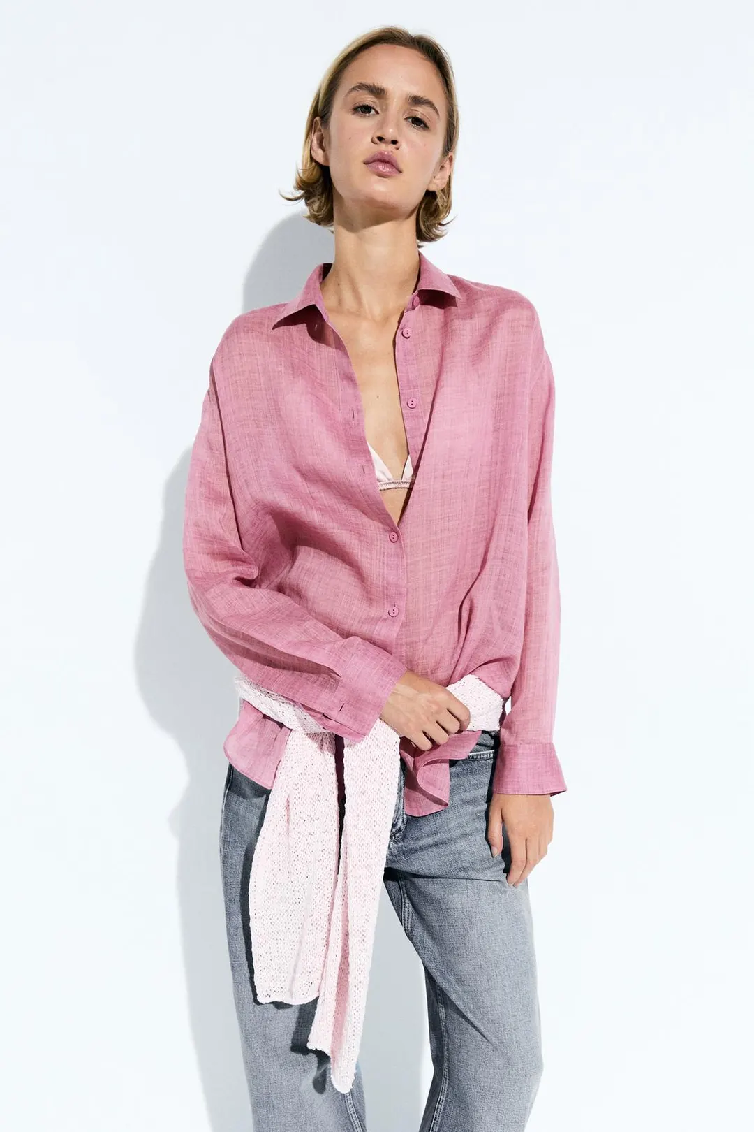 Струящаяся рубашка из смесовой рами, Massimo Dutti