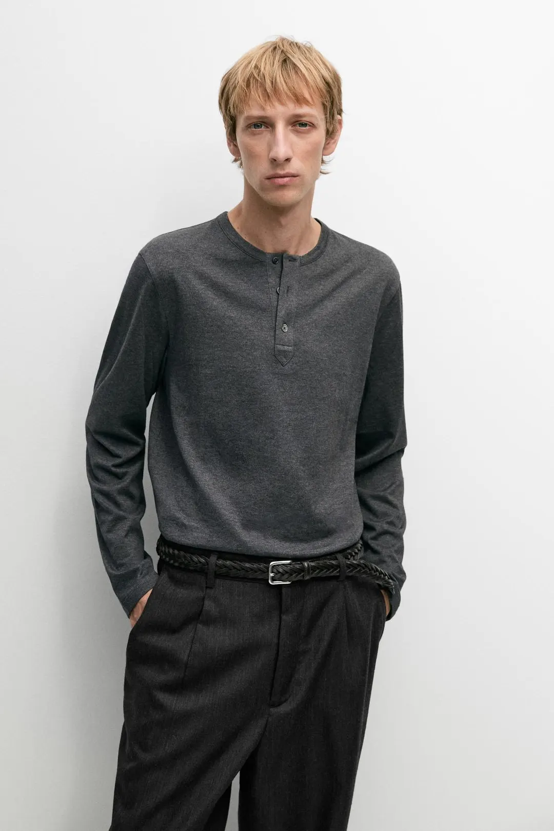 Футболка хенли из 100% легкого хлопка, Massimo Dutti