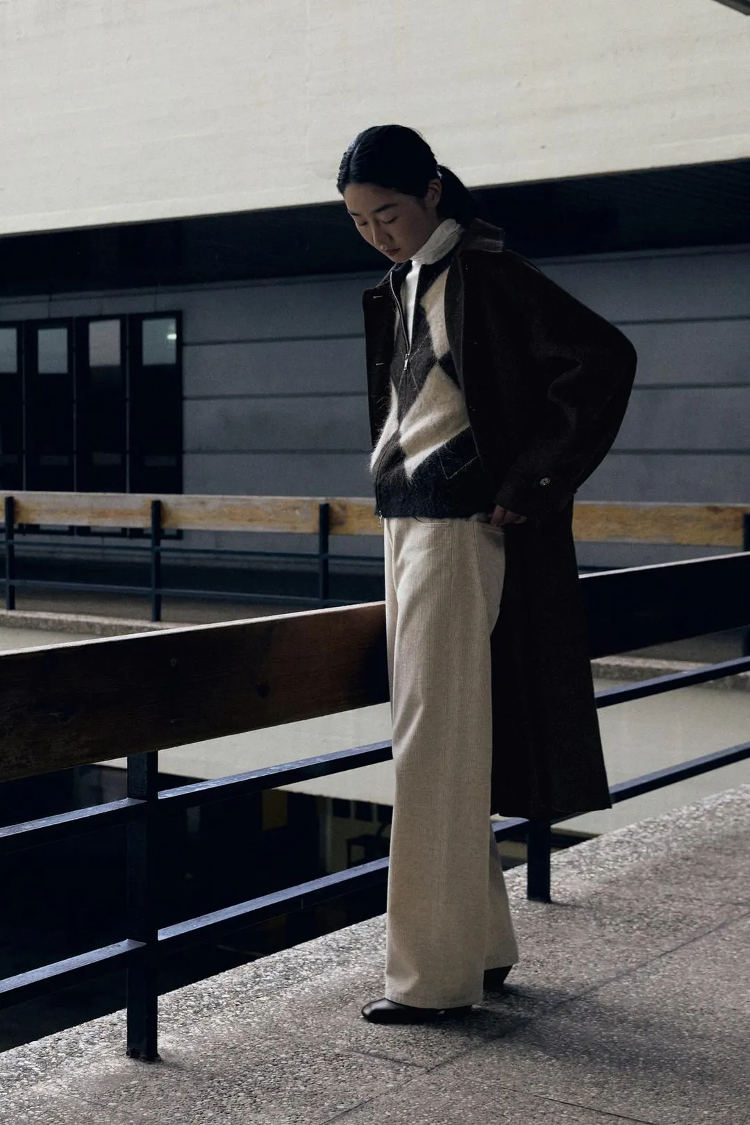 Кардиган из смесовой шерсти на молнии с узором в ромб, Massimo Dutti