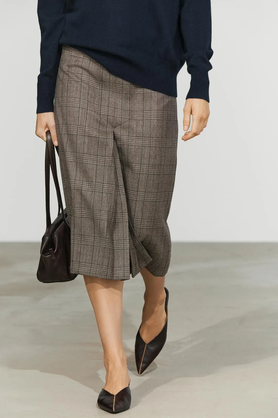 Юбка миди из 100% шерсти в клетку со складками, Massimo Dutti