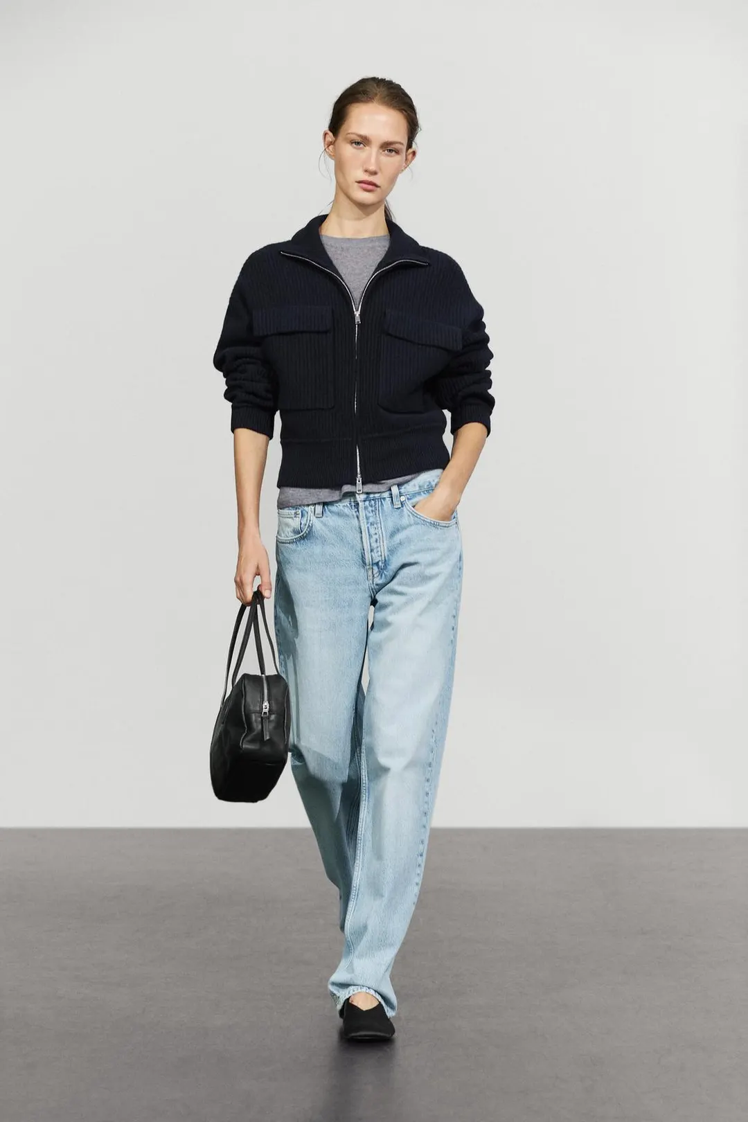 Трикотажный кардиган с хлопком на молнии, Massimo Dutti